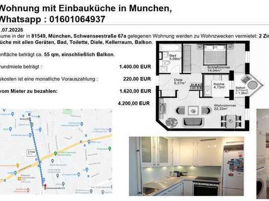 2-Raum-Wohnung mit Einbauküche in München Obergiesing