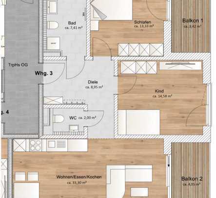 Lichtdurchflutete 3-Zimmer-Wohnung mit Einbauküche und großem Balkon