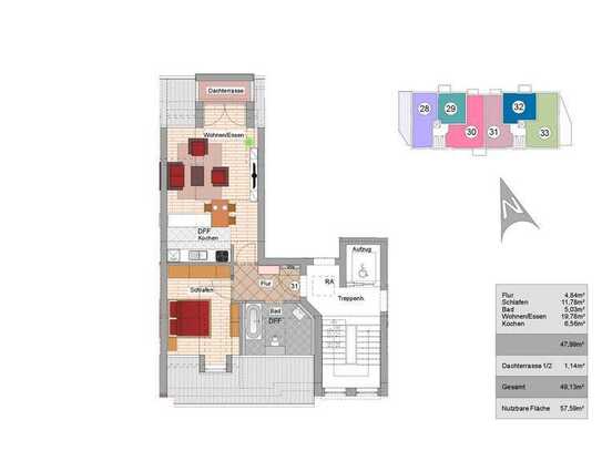 Helle 2-Zimmer Penthouse Wohnung mit Balkon. W31