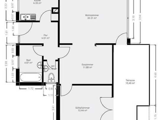 2,5 Zimmer EG Wohnung mit Terrasse & Garten, frisch renoviert