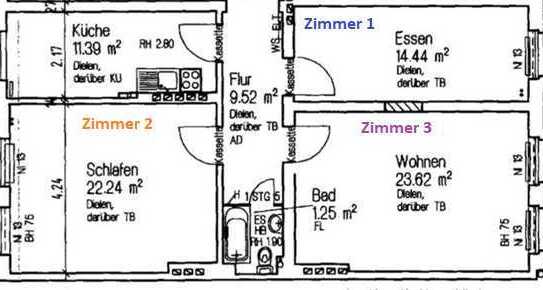 ein ZIMMER in 3-er WG mit der Einbauküche und Waschmaschiene, Anmeldung ist möglich!