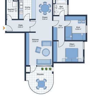 Modernisierte 3,5-Raum-Wohnung mit luxuriöser Innenausstattung mit Balkon in Sindelfingen