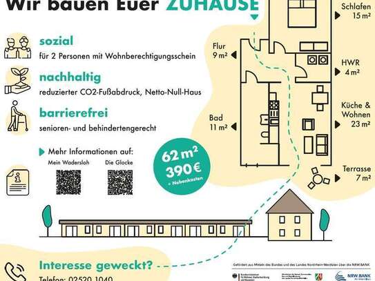 Neubauwohnung, 62m², Erstbezug, WBS erforderlich, barrierefrei,