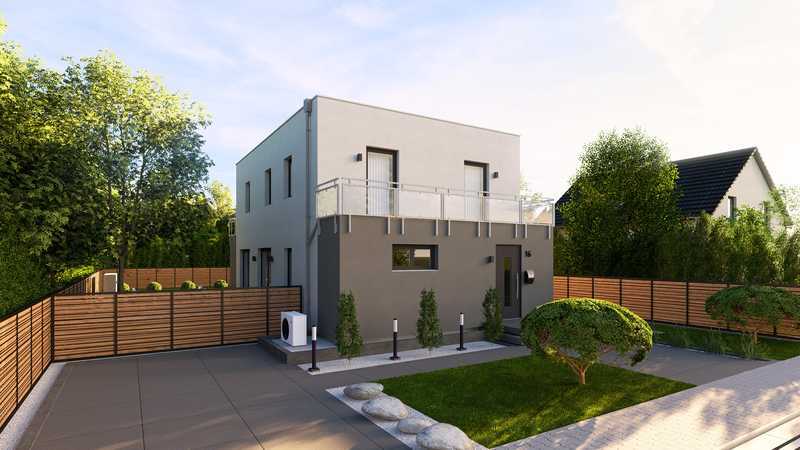 Modernes Einfamilienhaus mit zwei Balkonen