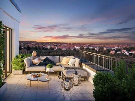 Sonnige Terrasse mit dem Blick über Dresden