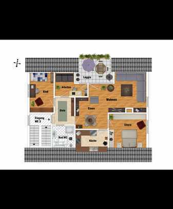 Schöne, kernsarnierte + helle 4-Zi.-DG-Whg, 87 qm inkl. EBK + Sonnenloggia + 2 Pkw Stellplätze