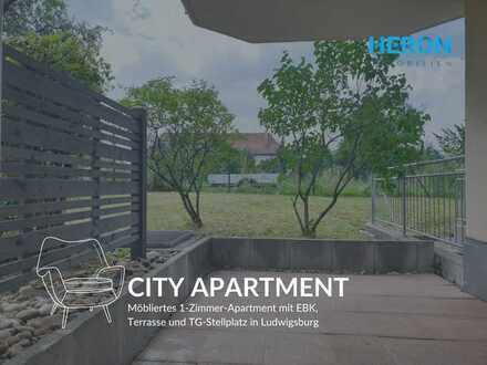 City Apartment - Möbliertes 1 Zimmer-Apartment mit EBK, Terrasse und TG-Stellplatz