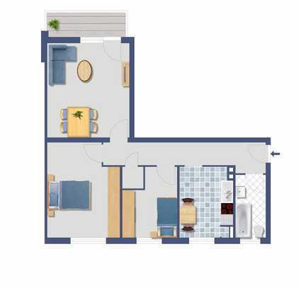 Aufgelockerte Wohnanlage - Balkon, zweckmäßige 2,5 Zimmer Wohnung, als WG vermietet, prov.-frei