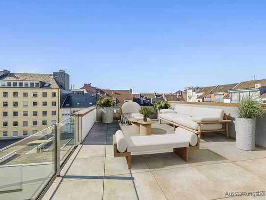 Erstbezug im Neubau: Riesige Dachterrasse und hohe Decken