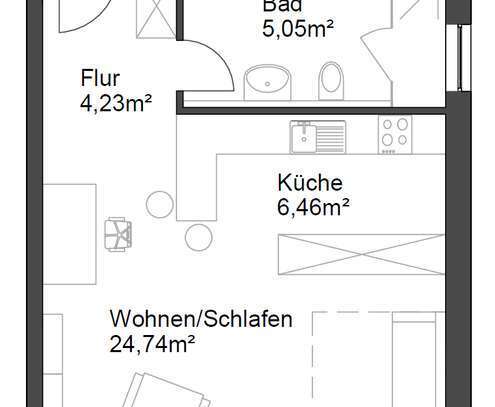 Geschmackvolle, gepflegte 1-Zimmer-Erdgeschosswohnung mit gehobener Innenausstattung in Egelsbach