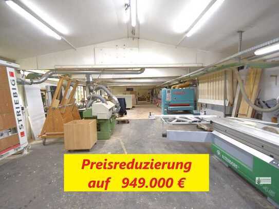 Tischlerei * 2 Häusern + Gewerbehalle + Büro
Garagen * Holzhaus + Sauna * Carport + 2.609 m² Grdstk