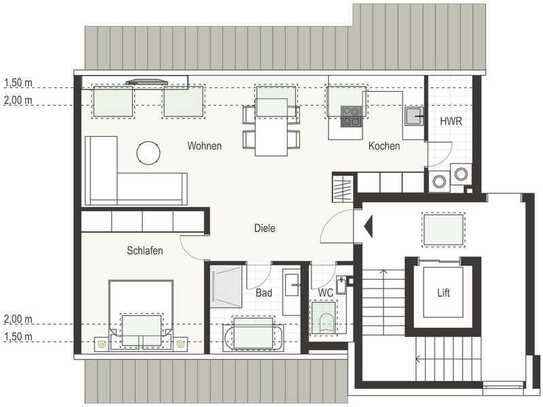 Neubau! Lichtdurchflutete und besonders energieeffiziente 2-Zimmer-Dachgeschoß-Wohnung