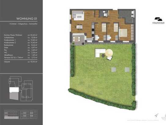 sonnige 4-Zimmer-Wohnung mit großem Gartenanteil zur alleinigen Nutzung