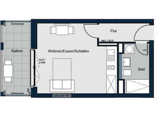 Erstbezug / Möbliertes 1- Zimmer Apartment mit großem Balkon