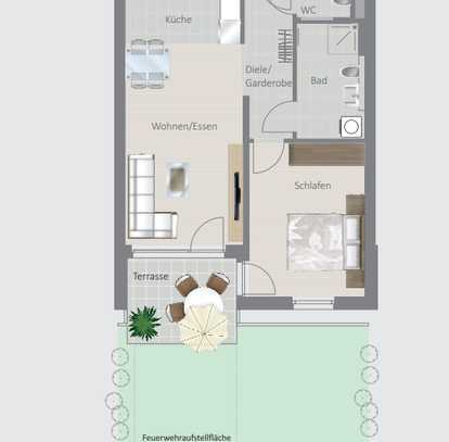 Schöne Erdgeschoss Wohnung mit eigenem Garten- 2,5 Zi. im Neubau!