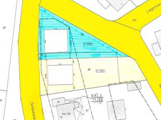 567 m² Vollerschlossenes Baugrundstück (blau) von Privat ohne Provision