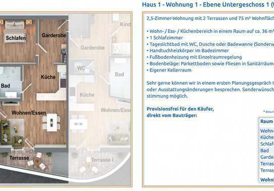 Realität statt Plan: Jetzt sonnige 2,5-Zi-Wohnung mit 75 m² Wohnfläche und 2 Terrassen besichtigen!