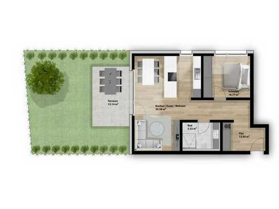 Erstbezug! Energieeffizient - Barrierefrei - 2 Zimmer mit Garten