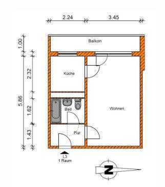 Helle 1-Zimmer-Wohnung mit Balkon und EBK in Magdeburg