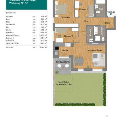 4-Zimmer-Wohnung mit eigenem Gartenanteil (Nr. 47)