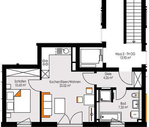 NEUBAU! Kompakte 2-Zimmer-Wohnung im 1.OG mit TOLLEM Balkon! Effizienzhaus 55! Whg-Nr. 13