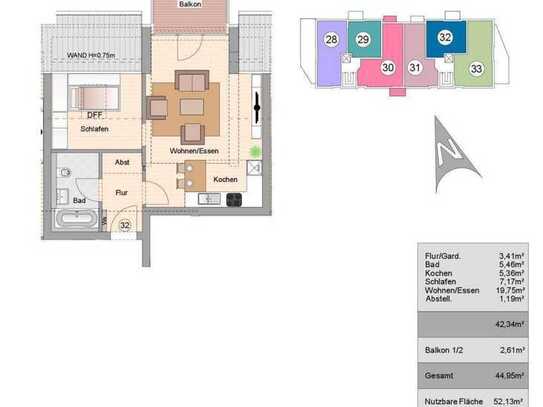 Attraktive 2-Zimmer Penthouse Wohnung mit Balkon. W32