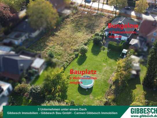 1.051 m² Grundstück mit Bungalow + Bauplatz 
oder 2 Bauplätzen für 4 + 2 Wohneinheiten