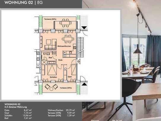 Hochwertig sanierte 2,5-Raum-Wohnung mit zwei Terrassen