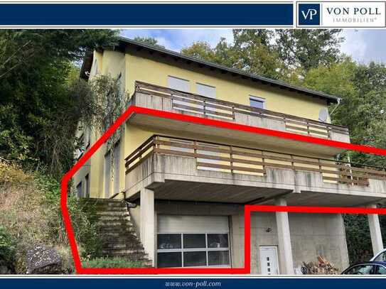 3-Zimmer-Wohnung mit großzügiger Garage/Werkstatt in schöner Höhenlage