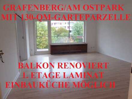 GRAFENBERG/OSTPARK EXKLUSIV MIT EIGENEM GARTENANTEIL+BALKON RENOVIERT LAMINAT 1. ETAGE HELL + RUHIG