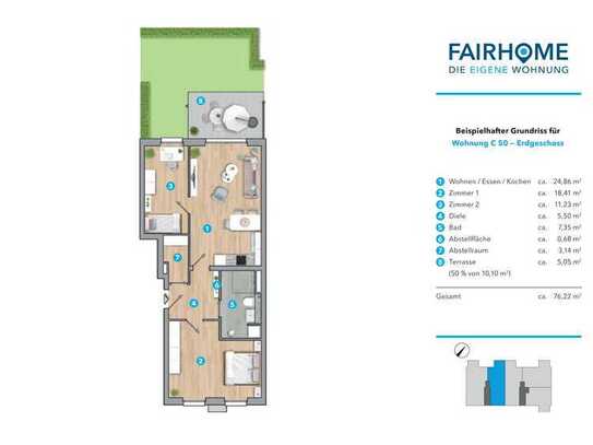 Komfortable 3-Zimmer Neubauwohnung mit Garten und Einbauküche – Einziehen und Wohlfühlen