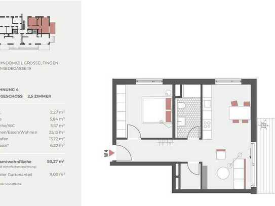 Schön geschnittene 2,5 Zimmerwohnung mit Terrasse und Garten