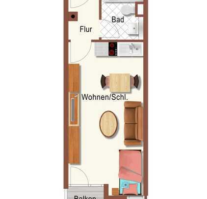 Gute Verkehrsanbindung - zentrumsnah! Vermietete 1 Zimmer-Wohnung mit schönem Balkon