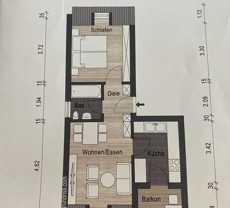 Ansprechende 2-Zimmer-Wohnung mit Balkon und Einbauküche von Privat zu verkaufen.