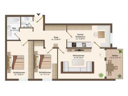 Freundliche 3-Zimmer-Eigentumswohnung mit TG-Stellplatz und Süd-Loggia