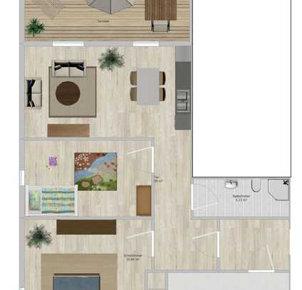 Stilvolle 3-Raum-Wohnung mit offener Wohn-/Essbereich, moderner Einbauküche und großzügiger Terra