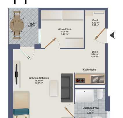 Schönes 1-Zimmer-Apartement mit Balkon in zentraler Lage