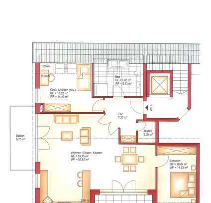 3-Zimmer Dachgeschoßwohnung mit Balkon und Dachterrasse