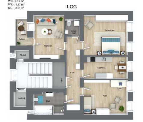 Erstbezug im KfW 70 Haus: hochwertige 3-Zimmer Whg. mit Balkon & Fahrstuhl ab 01.11.24 frei!