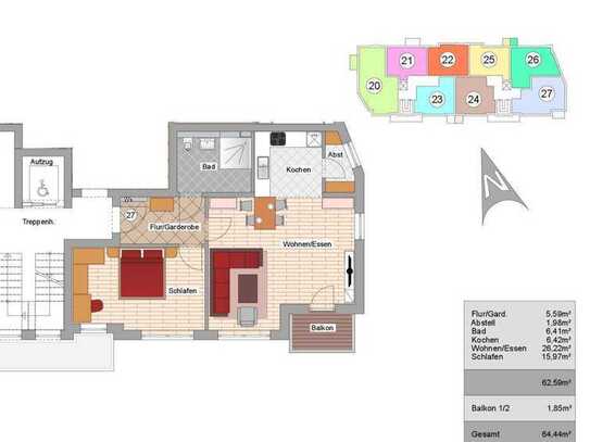 Moderne 2-Zimmer Wohnung mit Balkon. W27