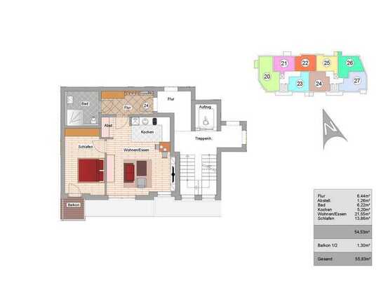 Attraktive 2-Zimmer Wohnung mit Balkon. W24