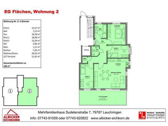 4 Zi. EG mit Terrasse ca. 109 m² - Wohnung 2 - Sudetenstr. 7a, 79787 Lauchringen - Neubau