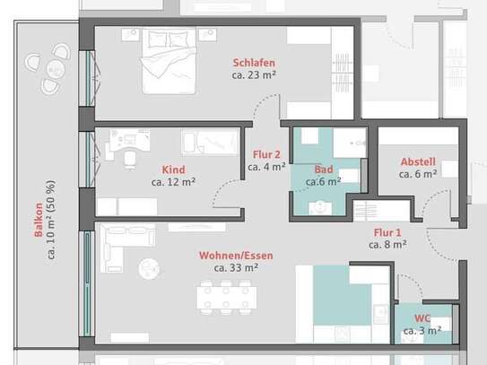 Neubau Gehrdener Südterrassen
Wohnung mit drei Zimmern sowie Balkon und EBK in Gehrden