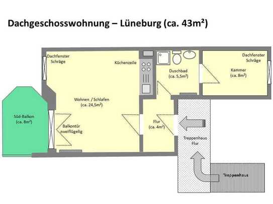 ANFRAGESTOPP! Geschmackvolle, helle 1-Zimmer-Dachgeschosswohnung
