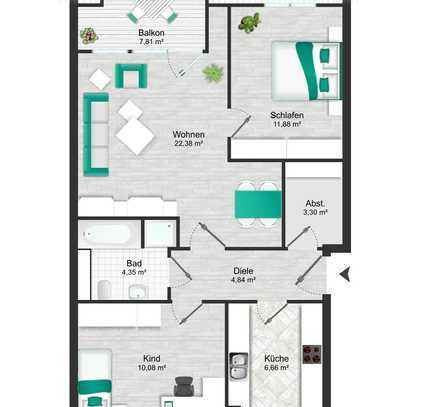 hochwertige 3-Raum-Dachgeschosswohnung mit Fahrstuhl, Süd-Balkon, PKW-Stellplatz