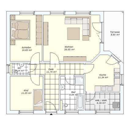 3 Zimmer, Ton-Dachziegel, Wärmepumpe, Fußbodenhz., freie Grundriss-Planung … Grdst.-Preis inklusive