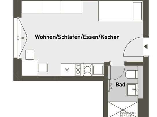 1-Zimmer Apartment, 26qm, Neubau, Teilmöbliert