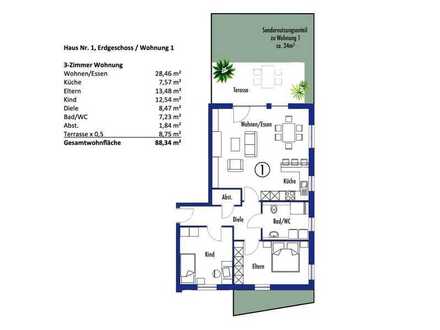 3-Zimmer EG Wohnung 1 mit Garten