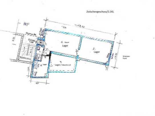 Lagerräume 55m² 1.OG. separat trocken mit WC+Dopp.Spüle