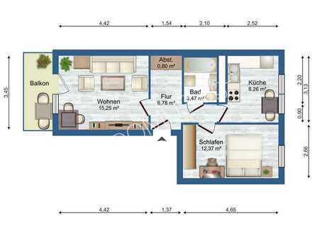 Gemütliche 2-Zimmer-Wohnung im 1. Obergeschoss mit Balkon und Badewanne